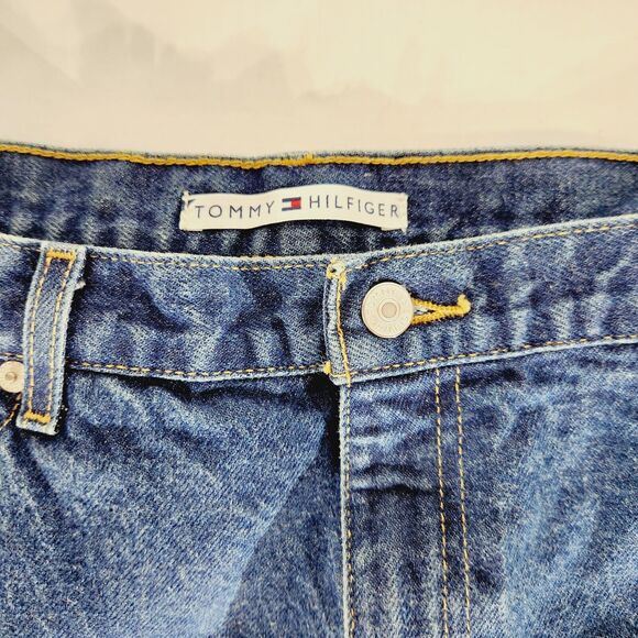 Tommy Hilfiger Jeans Womens 33x31 Straight Leg Dark Wash Vtg Logo Denim Blue - Picture 4 of 11